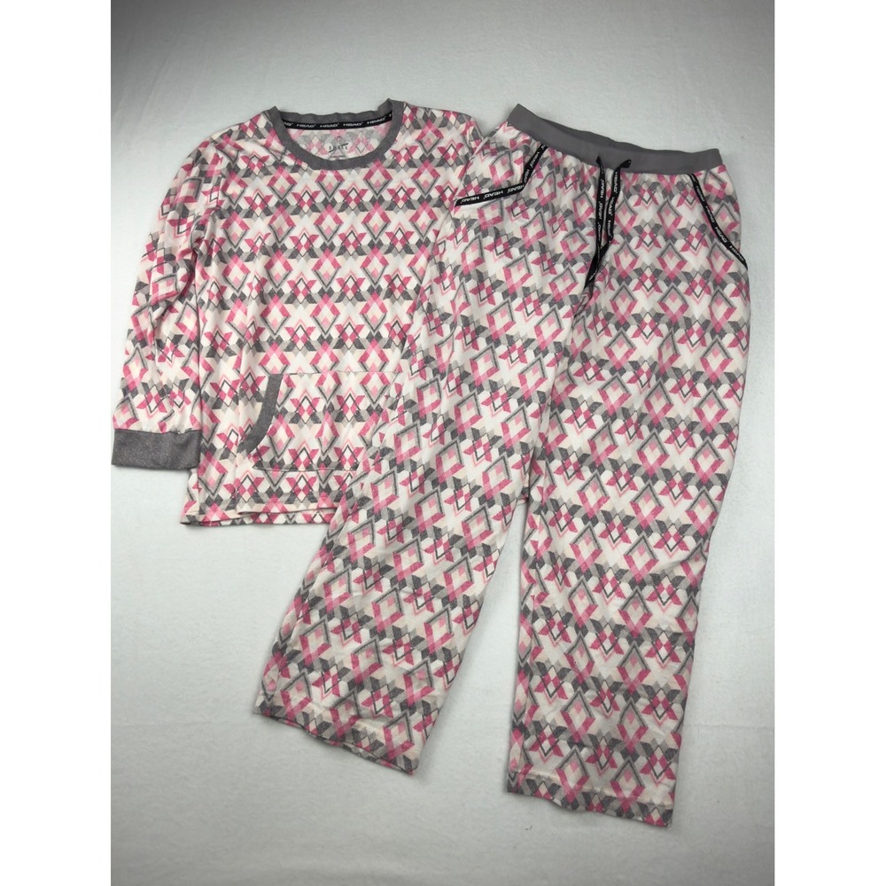 Head Womens Pajama Set Small Pink Grey Geometric Diamond 2pc Sleepwear Set
